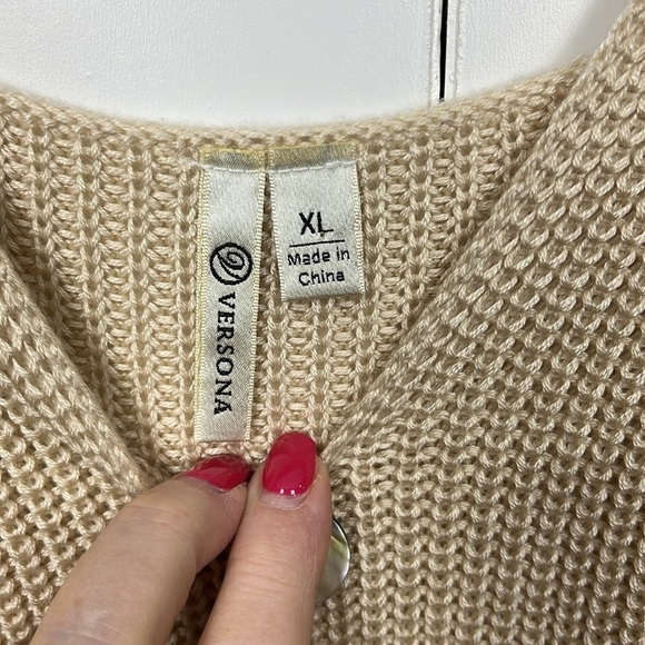 Versona Womens Knit Vest XL Tan/Mauve Vneck Straps Open Weave Soft Casual EUC - Picture 2 of 11